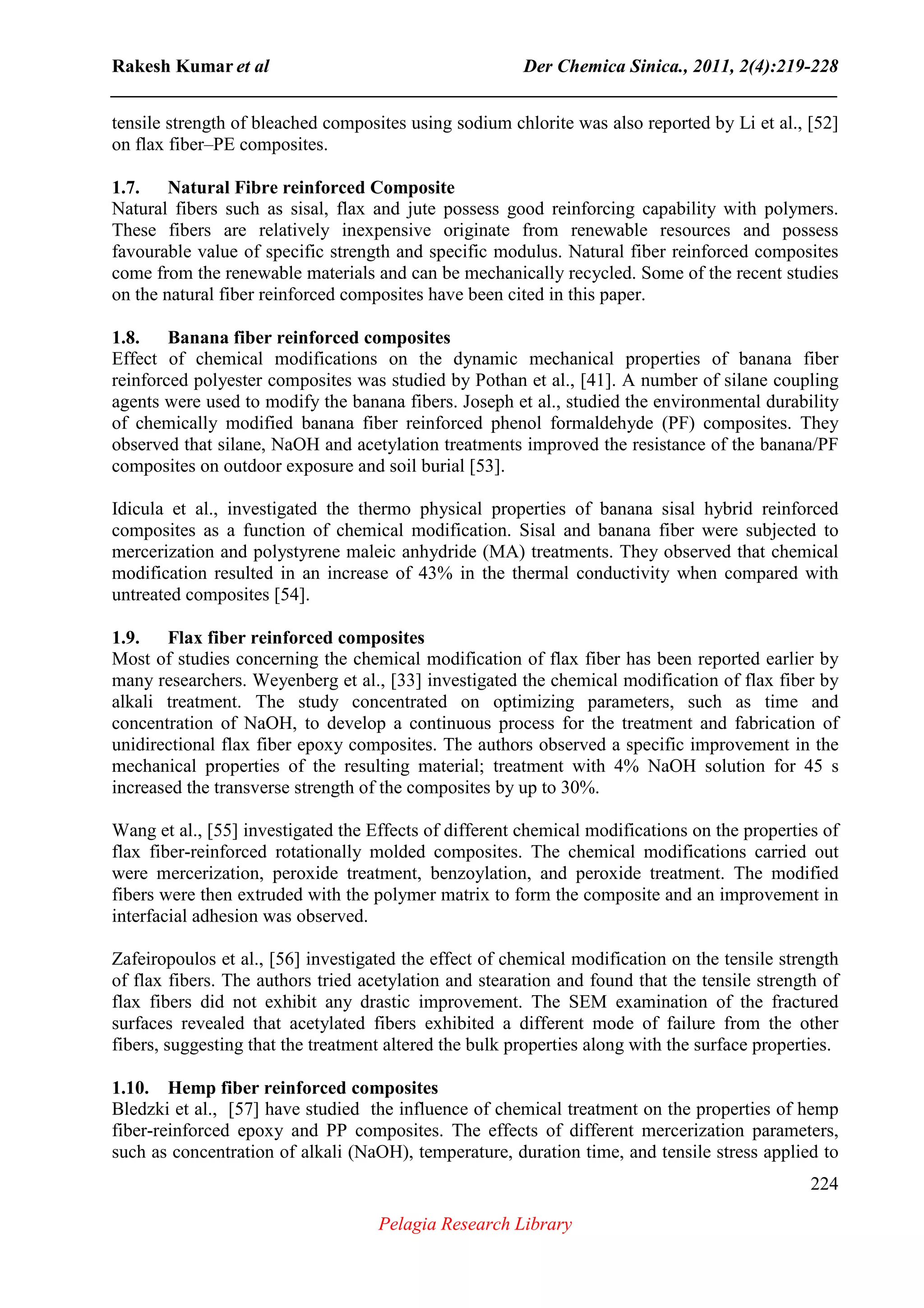 Chemical modifications of natural fiber for composite material | PDF