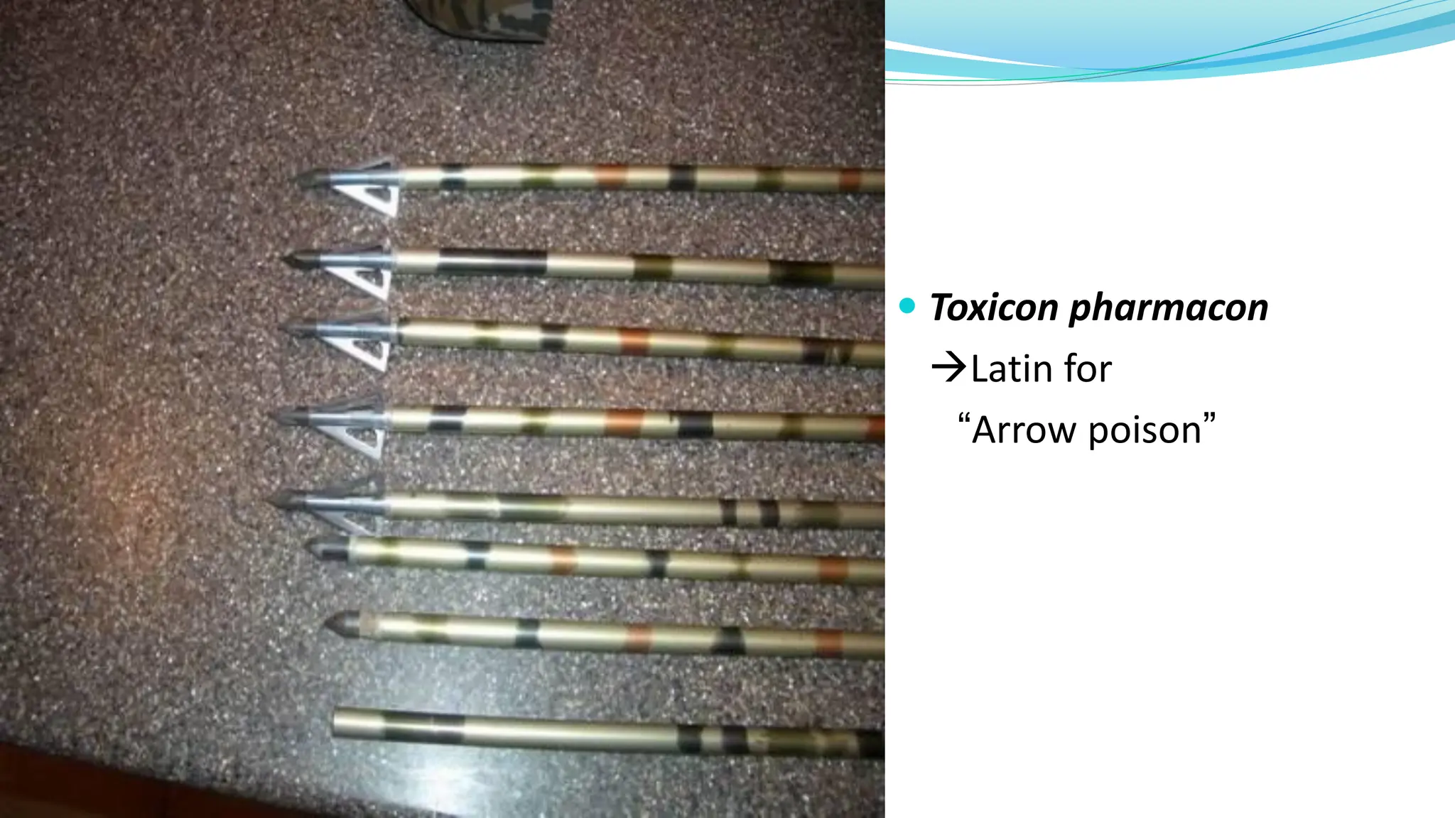 Toxicon pharmacon
→Latin for
“Arrow poison”
 