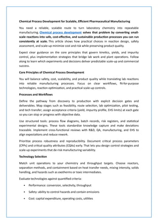 Chemical Process Development for Scalable and Efficient Pharmaceutical ...