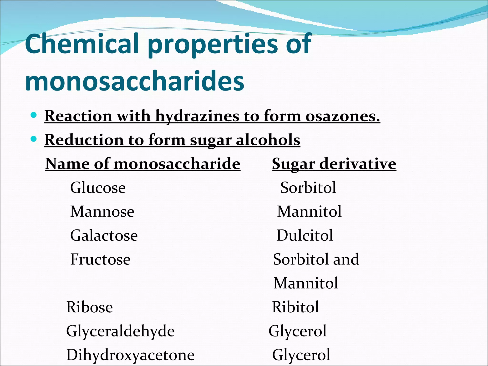 Chemical properties of monosaccharides PPT