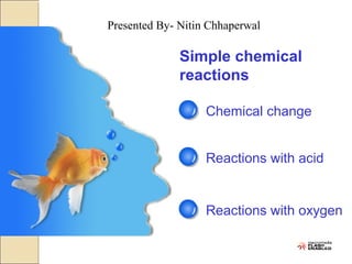 Simple chemical
reactions
Chemical change
Reactions with acid
Reactions with oxygen
Presented By- Nitin Chhaperwal
 