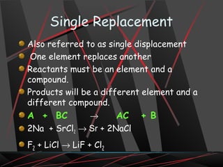 Replacement Science Def Chemical reactions | PPT