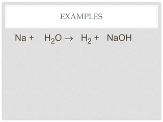 EXAMPLES
Na + H2O  H2 + NaOH
 