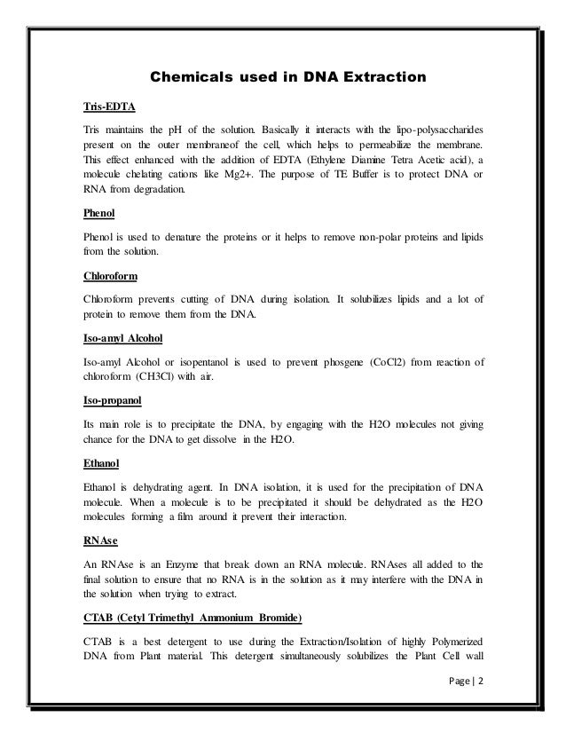 Chemicals used in dna extraction