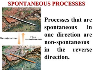 Processes that are
spontaneous in
one direction are
non-spontaneous
in the reverse
direction.
SPONTANEOUS PROCESSES
 