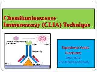 ChemiluminescenceChemiluminescence
Immunoassay (CLIA) TechniqueImmunoassay (CLIA) Technique
TapeshwarYadav
(Lecturer)
BMLT, DNHE,
M.Sc. Medical Biochemistry
 