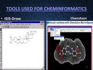 TOOLS USED FOR CHEMINFORMATICS
• ISIS-Draw ChemAxon
18
 