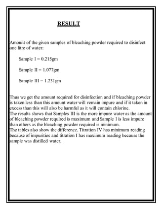 Sterlization of water using bleaching powder PDF