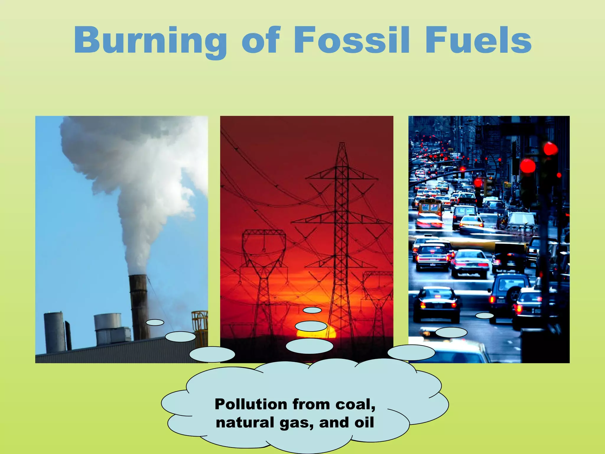Burning of Fossil Fuels




       Pollution from coal,
       natural gas, and oil
 