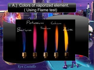    A.) Colors of vaporized element.
          ( Using Flame test)
 