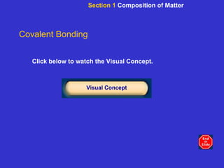 Click below to watch the Visual Concept. Visual Concept Covalent Bonding Section 1  Composition of Matter 