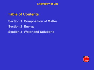Table of Contents ,[object Object],[object Object],[object Object],Chemistry of Life 