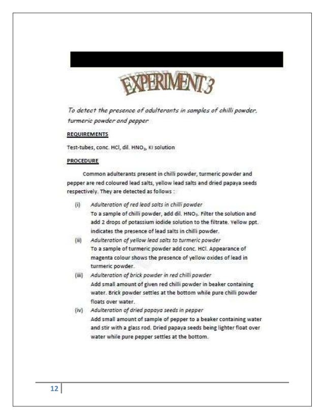 CHEMISTRY PROJECT FOR CLASS 12 CBSE ON FOOD ADULTERATION PDF