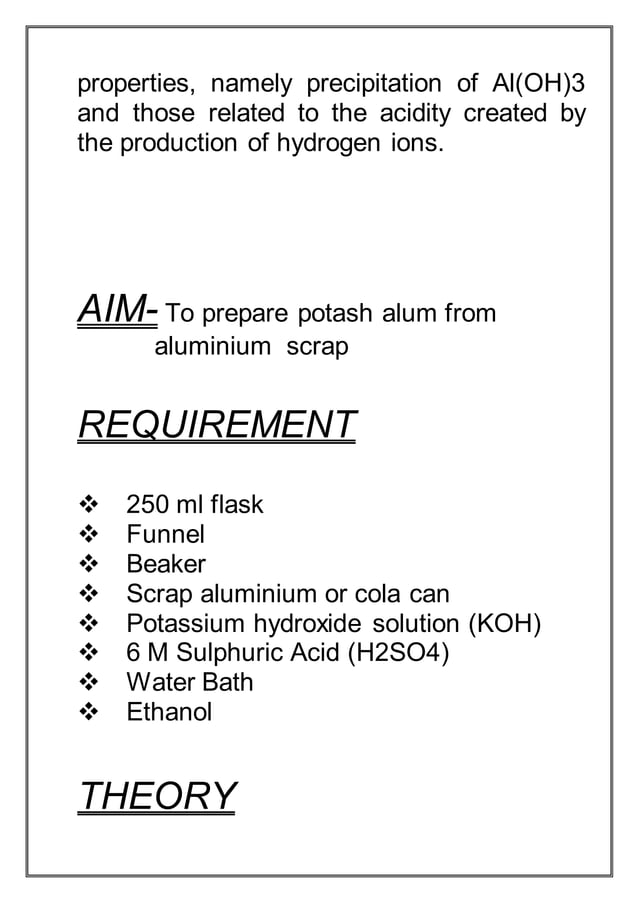 chemistry project on preparation of potash alum PDF