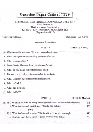 EV5101- Environmental Chemistry-previous year question paper
