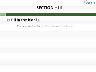 SECTION – IIIFill in the blanks Choosing  appropriate words given within brackets against each statement 