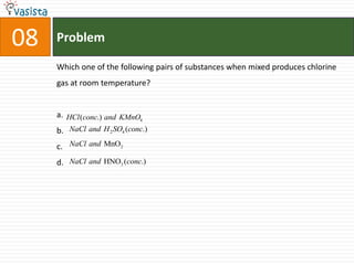 08ProblemWhich one of the following pairs of substances when mixed produces chlorine gas at room temperature?a.b.c.d.