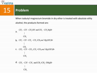 Problem15When isobutyl magnesium bromide in dry ether is treated with absolute ethly alcohol, the products formed are:a.b.c.d.
