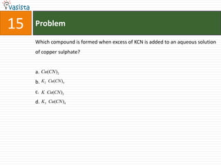 Problem15Which compound is formed when excess of KCN is added to an aqueous solution of copper sulphate?a.b.c.d.