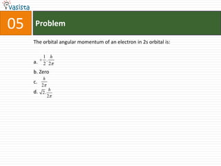 Problem05The orbital angular momentum of an electron in 2s orbital is:a.b. Zeroc.d.