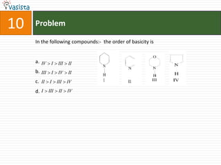 Problem10In the following compounds:-  the order of basicity isa.b.c.d.