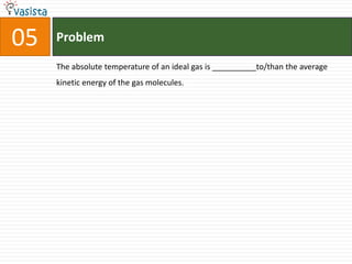 Problem05The absolute temperature of an ideal gas is __________to/than the average kinetic energy of the gas molecules.