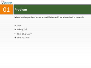 01ProblemMolar heat capacity of water in equilibrium with ice at constant pressure isa. zerob. infinity c.d.