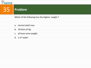 Problem35Which of the following has the highest  weight ?normal adult man10 litres of Hgall have same weight.1 m3 water