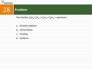 28   Problem

     The reaction, C8H18 C5H12 + C4H10 + C8H16 + represents :


     a. Catalytic oxidation
     b. Isomerisation
     c. Cracking
     d. Synthesis
 