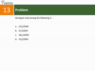 13   Problem

     Strongest acid among the following is :


     a. CCl3COOH
     b. CF3COOH
     c. CBr3COOH
     d. CH3COOH
 