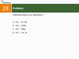 Problem28Underlined carbon is sp3hybridised in :  CH3      H = CH2CH3      H2NH2CH3      ONH2CH3          CH2  N