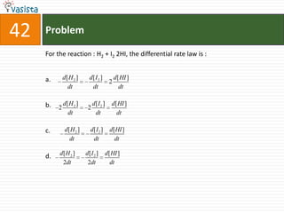 Problem42For the reaction : H2 + I2 2HI, the differential rate law is :a.b.c.d. 