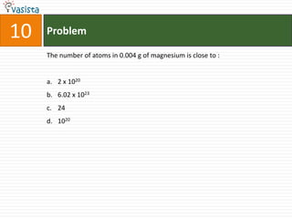 10   Problem

     The number of atoms in 0.004 g of magnesium is close to :


     a. 2 x 1020
     b. 6.02 x 1023
     c. 24
     d. 1020
 