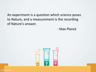 An experiment is a question which science poses
to Nature, and a measurement is the recording
of Nature's answer.
- Max Planck
 