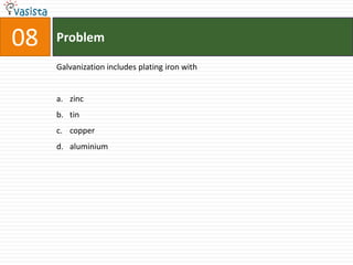 Problem08Galvanization includes plating iron withzinc tincopper aluminium