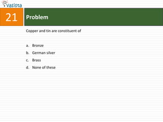 Problem21Copper and tin are constituent ofBronze German silverBrassNone of these