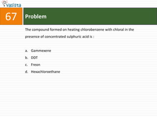 Problem67The compound formed on heating chlorobenzene with chloral in the presence of concentrated sulphuric acid is :  GammexeneDDTFreon Hexachloroethane
