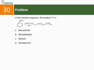 30   Problem

     In the reaction sequence the product ‘C’ is :




     a. Benzonitrile
     b. Benzaldehyde
     c. Benzoic
     d. Benzlyamine
 