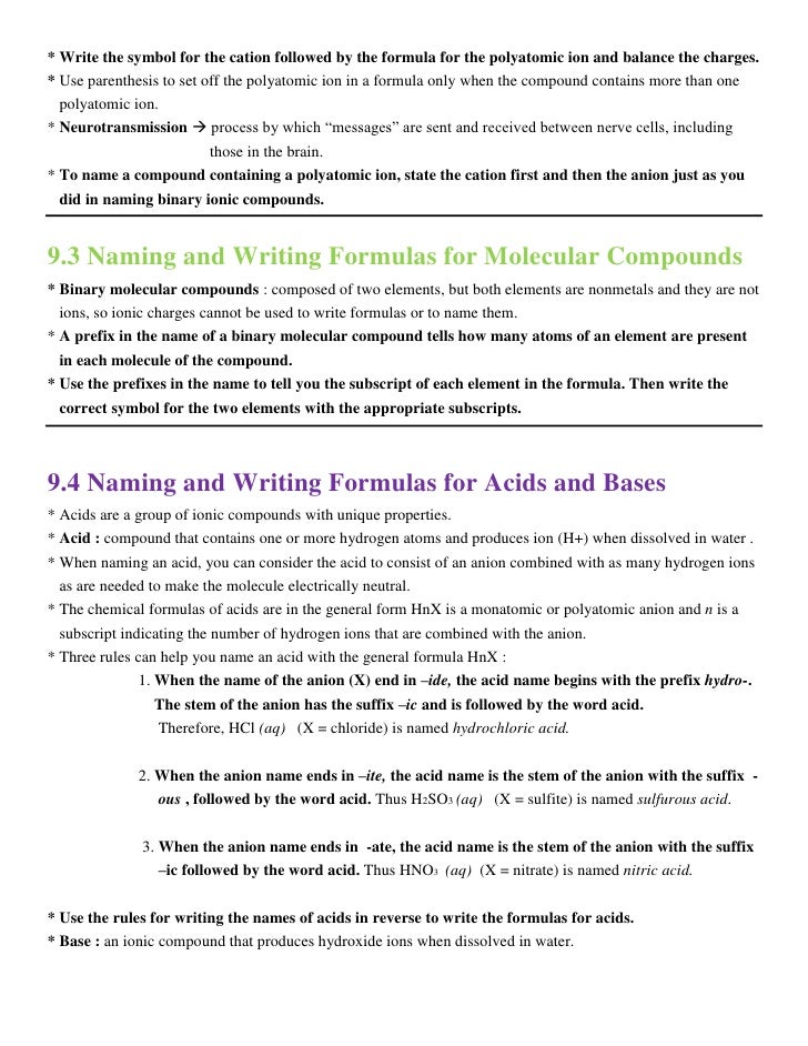 Chemistry Chapter 9 Chemical Names And Formulas Chemistry Chapter 9 Chemical Names And Formulas