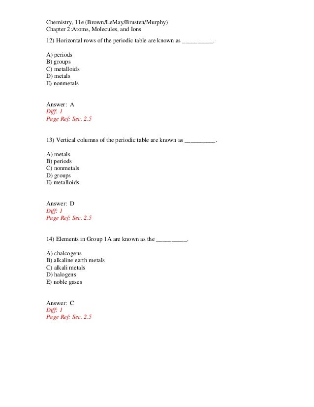 Chemistry The Central Science 11th Edition Brown Test Bank