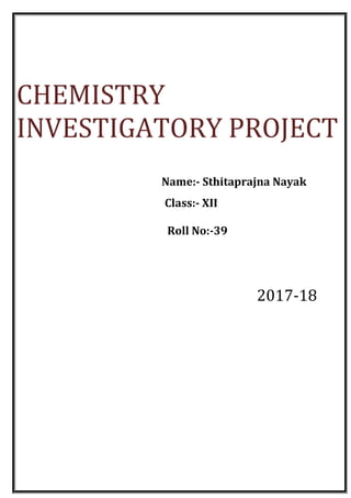 CHEMISTRY
INVESTIGATORY PROJECT
SETTING OF CEMENT
Name:- Sthitaprajna Nayak
Class:- XII
Roll No:-39
2017-18
 