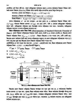 fAr 8.)) I~ """411,ff $11-t~ ~f.Ww
~~ ~ ~ !ifVr'41'51 M'CC<ci'SI ~ 11P{ ~ ~ ~ Clt, !! ~ Plttlfil!i
~lITTJ ~ H+~ '4111 ~'.~~~~~I~~ ~t41Ca:t lCil~~ ~~ ~
!!~ Zn(s) ~ ~ Zn2+(aq)~ ~I "'i'Pl•t'SI (tlQlilcetii ~C41~ ~~I 1'tWf
H+(aq) l:Cil~ii ~ ~ H2(g) ~~.~I~ Zn~C41:q GfJICiil!i ~~ t~Jlt.ilcet~
GPfc41:q 4JIC'¢fli ~ !
1:0 mol/dm3
W(aq)
.....---- I - 0.16 vI t----.,...._______,
ZnS04(aq)
1.0 mol/dm'
e-e-
~ 0.76V =E~+iH -E~2+1Zn
~ 0.76V =0.0 - E~2+ /Zn
~'- E~2+/zn =-0.76V.
C4la:tfik~ ~ii~~~~ I~ ~llUilcetii.~ ~ (3 ~9f'At ~C41Cq ~~~I
~~~(Red-Ox) ~~~·-'SllJ114lM4 ~~ ~~~ 1
GfJICiilC5 3 ~ ~·-~ 8 H2(g)~2H+(aq)+2e-
~ g ~ ~-~ g Cu2+(aq) + 2e- ~Cu(s)
~~ 8 H2(g)+Cu2+(aq)~2H+(aq)+Cu(s)
~ •-.tmE0 I.flit 1IR ~I !Iii ~ ~ elf, I.fl ~ ~ ~ 1IW I
Cu2+(aq) Gfl4ltii'SI ~ ~ H+(aq) ~if cm1 oo-t I ~ I.fl ~ ~le&ilcetii ·~
'et'Rlct 1IW I ~llUilCetii ·~ ~ l"'1~91 ~91R ·~ ~ ~ I GfiiJ., ~llUilt@fil
·~ GfJICiilS (3 ~9flif ·~ ~ ~ I
~ .. '5~4'1tft lfJf1't ~ f.W'1r (Determination of Standard Electrode Potential of
Zinc) I ~~ ~ ·~ ~'ec<l'SI ~ ~ (~ 8.~) ~ ~elf,~~ ~ct
~ ·~ ~ E~02+izn =-0.76V I FRit9t ~~I.fl 1fTif 9f't(311t ~'~I.fl~~ 1
~~~ct ~c41it ~ ~ (~9ffif ·~ ~91) ~ ~ ~llC&iltetii ·~ ~ KCl
~ ~ ~ ~~~~ ~-~ ·~~ 9ff(311t llro I
"5l'Dfiif;IC'a C1t 9fTZ 9fl(311t l!m ~ 1IR -0.76V I ~~ ~ l!m, filtt~ !i~IC'Sl'SI ~ ~
·~ ~ -0.76V I ~ c-.tiJf ~lcim ~"I I
Eo~ = (Eo~ ~ -(Eo~)~Cf
 