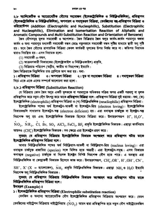 + + ++
N 02, N R2, Cl, Br, S03 AIC13, FeC13, BF3 ~ l:"1'3lfiff'14 M4l'A4 1 I!!~ 4l(f.l~lil
~ (CH;)l:Ci1t:llfiff'14 f<l4l'A4 1 ~ ~ l!lilt l:ctt<Mae:t ~ct~ 1
~ C1f et~'(I~ AfaFll11 -t'1'91~• A•lt• ~~ -g crtf1s'(I~ 1'Gtl ~
~'1(11f1'ifil• et~'(I~ ~ ~ I
~ ~'S~ ~ ~ f.l~ij~l)f-~ ~ f.l~ij~l)f-~ (nucleus loving) 1 l!lilt
~ ~ ~etlN5'A (species) ~ ~ ~ ~ 1 l!lilt l:c11<Mae:t-~ 1 I!!~ M4l'A4
~~ (negative)~~ f.ig~ ~ ~ fimt9f1Jf ~ ~ 9fmt 1 I!! ~ ~ilt
~ ~ c•t114~ f<l<Pl'A4 ~ ~ ~ 1 ~t1tl(<s1'1-.i119f, cH3,oR-, H-,oH-, csr,
SH-' x: (X = ~ICiflCSle:t), NH2 ~ ~-efl1M4 M4l'A4 I ~~ NH3 '(i H20~
f.Rft~ ~ ~-efipf114 M4l'A<15 I •
~ C1f et~'(I~ R1dH11 ~ A•lt• ~~ ~ •f1s'(l"fi{ 1'Gtl ~
~etf1s ...l~~~t .
•'11'(tct (Example) I
) I ~'l«GI~• etf1s...l~ ~ (Electrophilic substitution reaction)
~ 'S ~ GtJIC'AICilfU4 ~ l:C11ctltiPfi14 ~9M MMa~l41 ~~'f ~ I ~
+
c;q91fltc91~ e:tl-.<Ja"fif f<lru,.4'14' 911-.<:ra1f.l~lil (N 02) ~ ~ ~~ ·~ ~ ~ e:tll:~1c;q91f9te:t
~.o- "'11filw1'• " "'1l,tlt11f'• ~ t>t(C'411M ~c'l«lilfil'fil• -e ~), «111s'(I~
"''l«lilfil'fil• '1 ~), "'f"lt>tltct 'e "111~ ~' C4tl91fitt991t ~ ~ 'e
~ftc11cil;-t91 (Addition (Electrophilic and Nucleophilic), Substitution (Electrophilic
and Nucleophtlic), Elimination and lsomerisation Reaction of Aliphatic and
Aromatic Compoundsand Multi-Substitution Reactionand Orientation of Benzene)
~ ~1:>ti{~ ~ )f~WI~ '(i ~9ftlftf I ~ MfJMJl'A ~ ~ ~~ ~'lif ~
~ 'S ~ ~~ 1f~ )fi!Cql~ ~ ~ e:tfe:t'SIC;q )fi!CAI~ ~ ~ ~aot11 ~ ~ '11'
~ I 'Wf ~ Clflt"Rf 'Al)fl~M4 ~ ~ 41(4~ ~ ~9Rt ~ ~ "i{t I ~~ ~
~'S f.l~f&'! ~ I I!!~ M~lil<P ~-
(1) l1ilC(ll~ cr-~,
(2) ~~ f<l<Pl'AC4'A (l:Ci1'3l•ll:i1 'S ~-e~) ~,
(3) f<lfa1a~l'A Yi~c;q•t ($, ~ ~ ~9f1Jf) ~ 1
~ f<lffiHIC<P ~ '5'Rf ~ ~'1 <Rt~ I~-
)I crtf1s'(I~~ ~I 'OM'>tltct~ ~ l'f"~~~~ 8. I "1iili+11'1~
f.fd I!!~ l!l"C<li l!l'C'flf ~ 5llC41lbe:tl<Rf ~ I
~.lr.) «tR+s'(I~ ~ (Substitution Reaction)
ell f<IRRI~ C4fif ~ ~ ~~ ~ ~ Yi'Aill".tt4 ~~ ~ ~ I!!~ ~ ~ ~
~~~~ ~ ~9f:f~~«lfls~~~ I ~9M~~ ~I~' (C,)
l:ci'ti;llfqfit;qs (electrophilic)~9M~ 'S (~)~ (neucliophilic)~9M~ 1
l:Ci1'3lfqf'14 ~ ~ l:Ci1<firae:t-~ ~ l:c11<Mae:t-fim (electron loving) 1 l:C11<;81fqfl14
-r<1-4-1<s1-4~f'f ~~~ l:'41<firae:t--q (electron deficient) ~ I l!lilt ~ ~ ~ ~--q
~9f"lfi ~ ~ I!!~~ l:c11t:11fiffl14 f<l4l'A4 ~ ~ ~ 1 ~llfl~<s1'1-.i119f H+, H30+,
 
