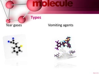 Types
Tear gases Vomiting agents
 