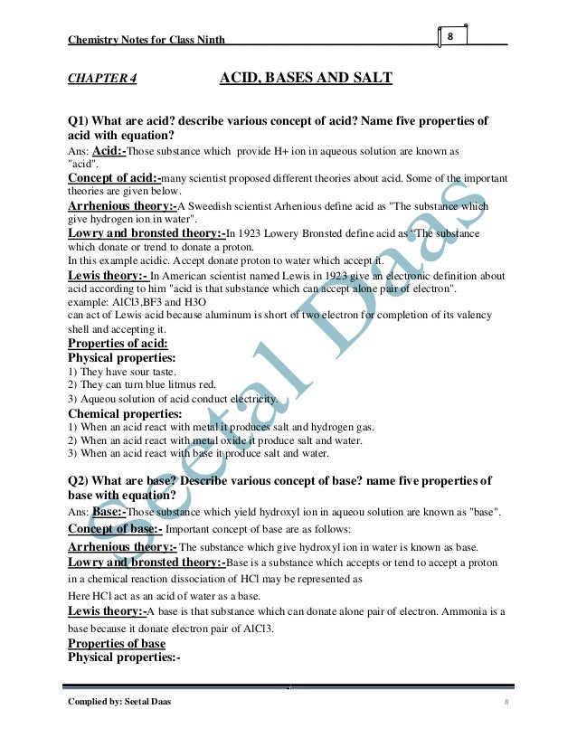 CLASSNOTES: Chemistry Notes For Class 9 Federal Board Free Download
