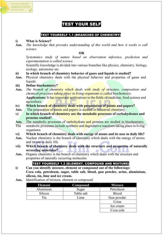 Chemistry 9th Class Test Yourself Full Book 