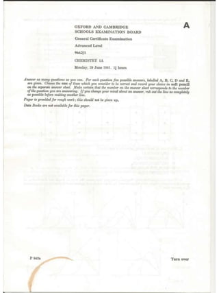 Chemistry A-level Paper 1981