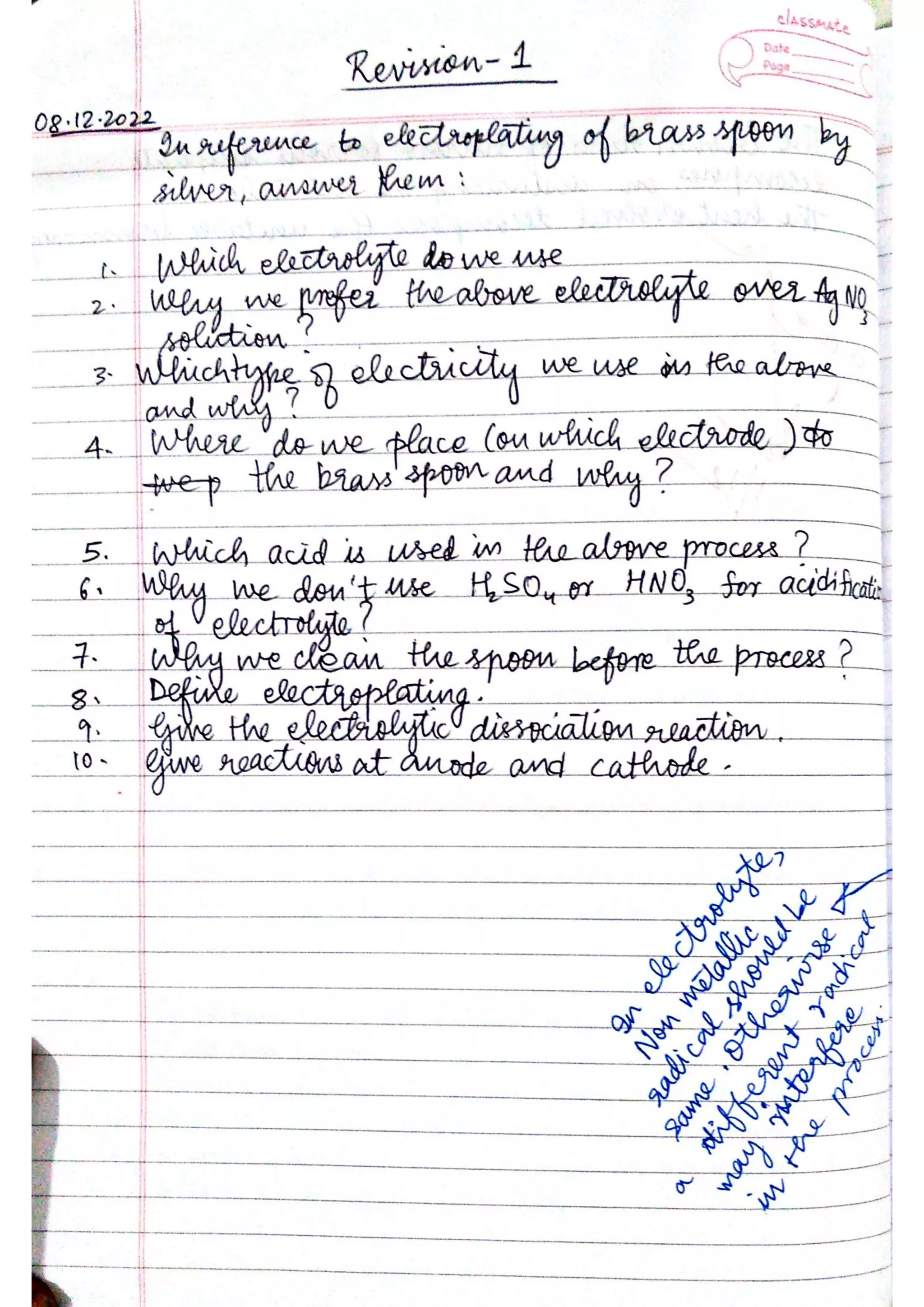 ICSE Chemistry Class X Handwritten Notes