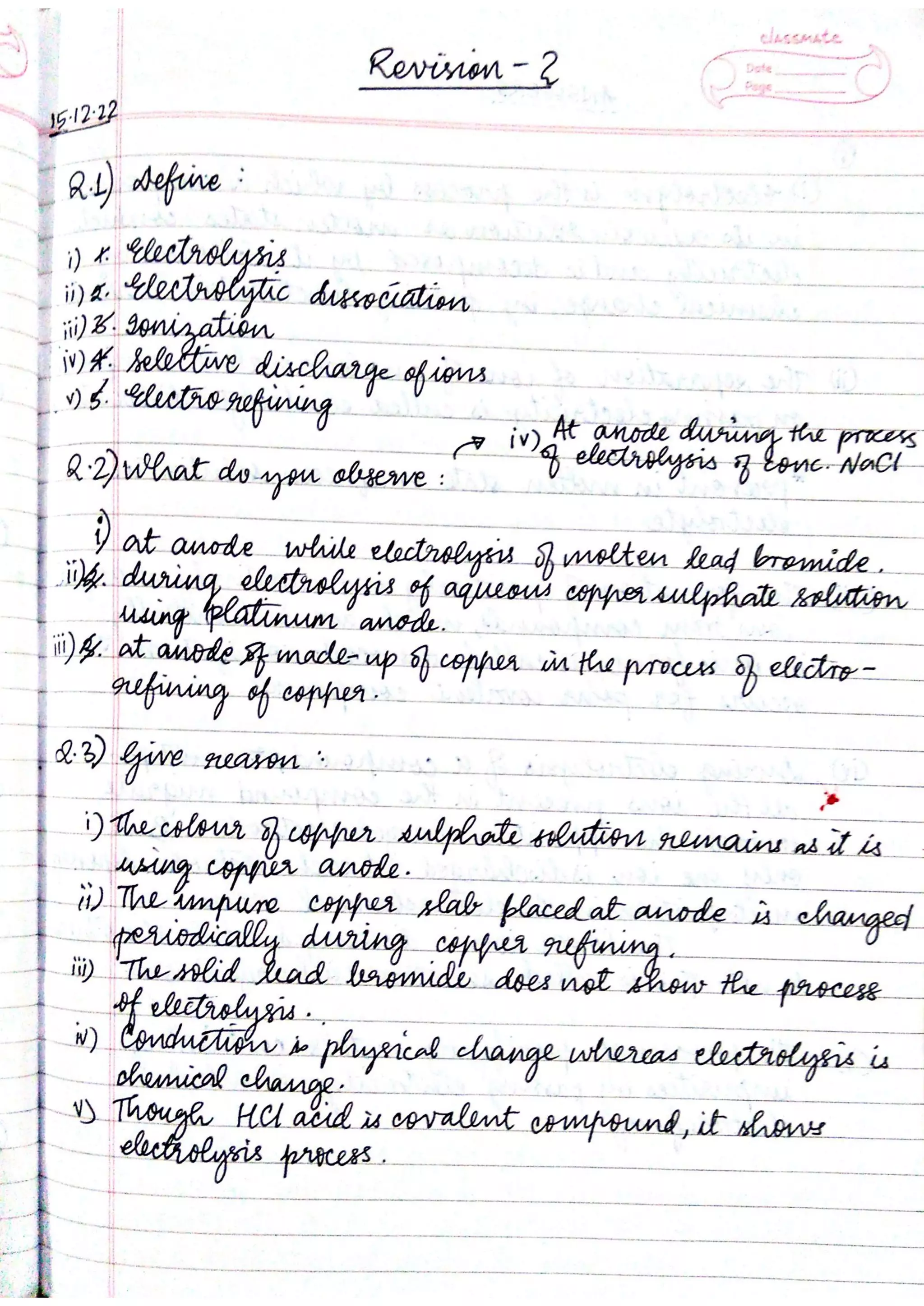 ICSE Chemistry Class X Handwritten Notes