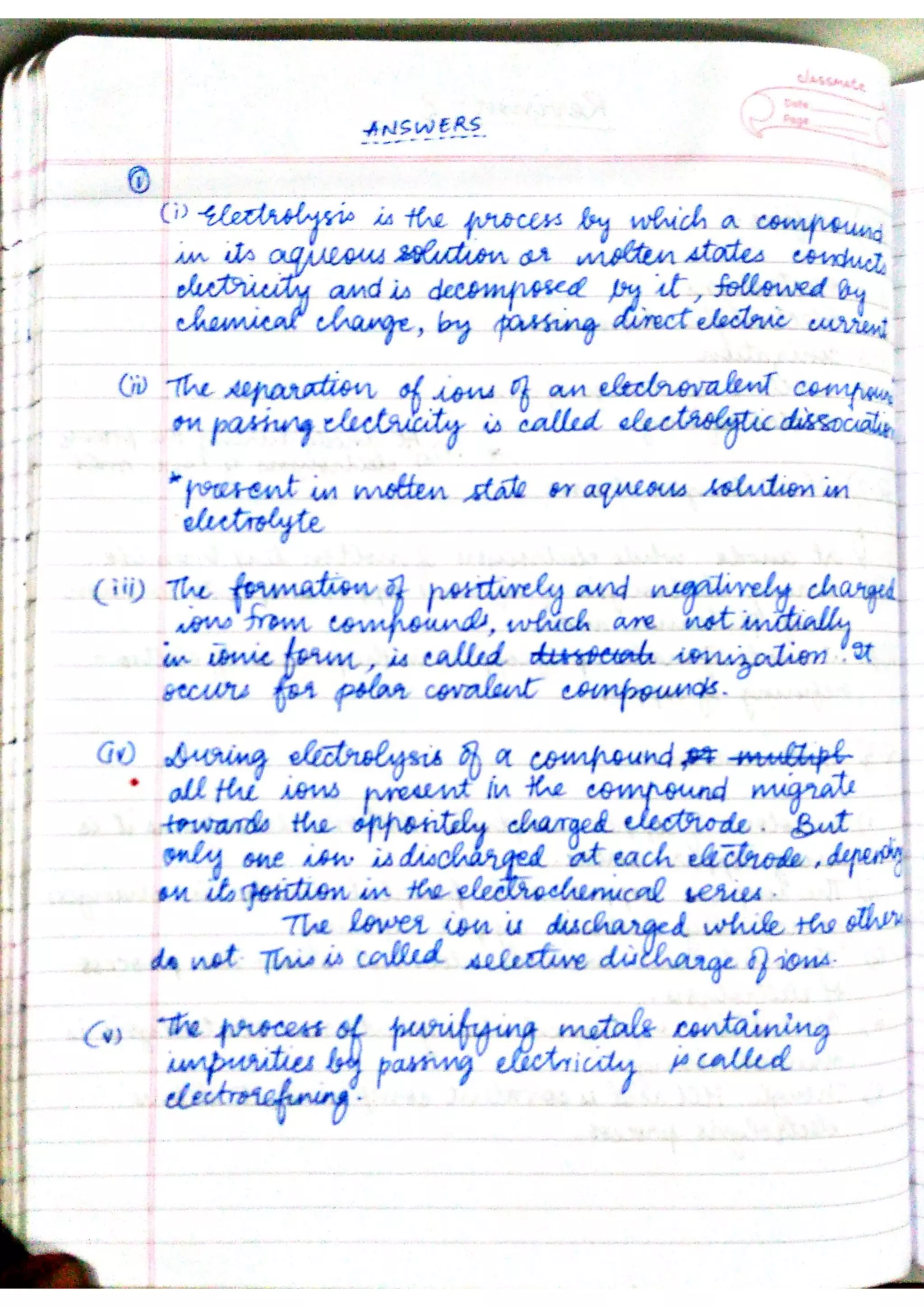 ICSE Chemistry Class X Handwritten Notes